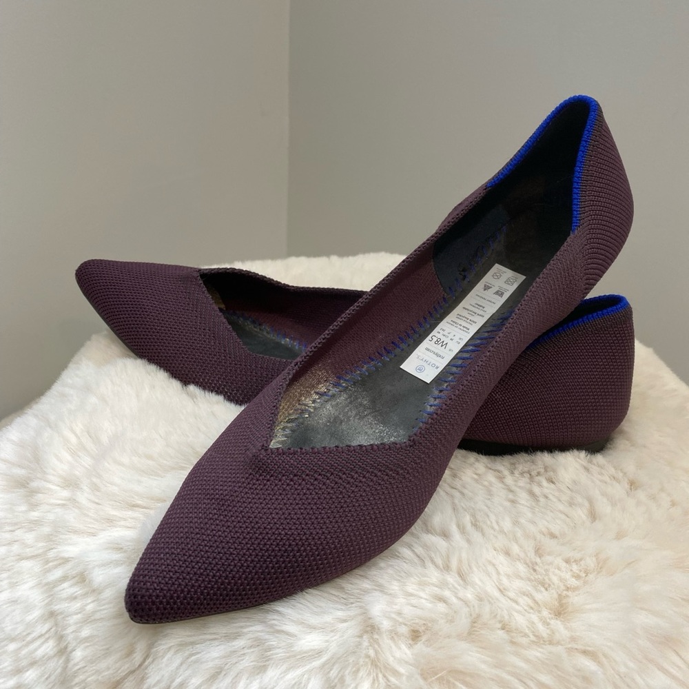 Rothy's Plum Pointed Toe Flats with Blue Trim